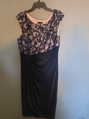connected apparel Navy and Blush Embroidered Sheath Midi Dress